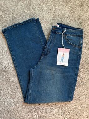 Lilac Sunset Dark Wash Blue Jeans - wide Leg Jeans